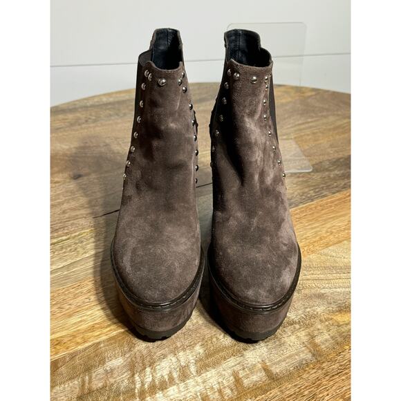 Janet Sport Suede Platform Booties 8.5 Brown Italian Studded Chunky Heel - Picture 15 of 15